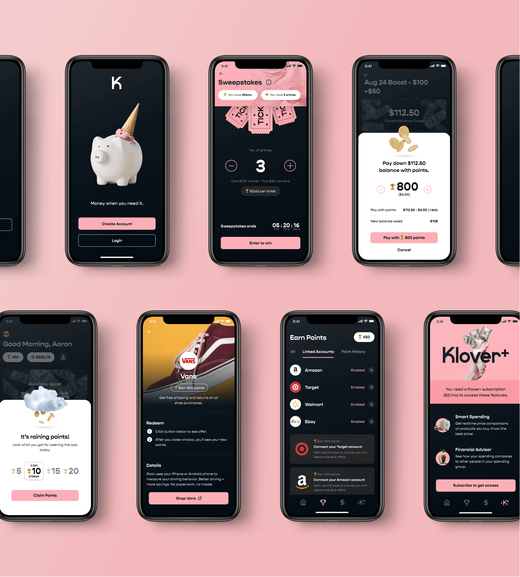 Klover app screens